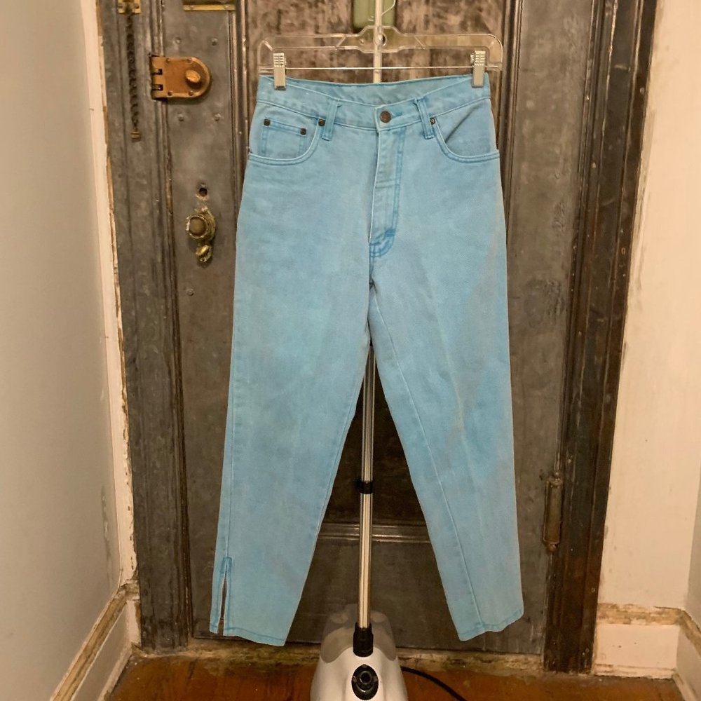 small 26" waist Vintage 80s Vasco light blue colored jeans with zippers at ankle